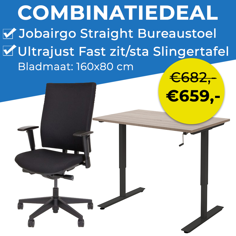 Actie: Ultrajust fast zit/sta slingertafel met bureaustoel Straight 1 | staging.kantoor360.nl Actie: Ultrajust fast zit/sta slingertafel met bureaustoel Straight