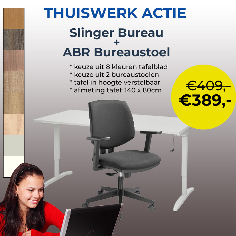 Thuiswerk Actie: Slinger bureau met ABR bureaustoel 1 | staging.kantoor360.nl Thuiswerk Actie: Slinger bureau met ABR bureaustoel