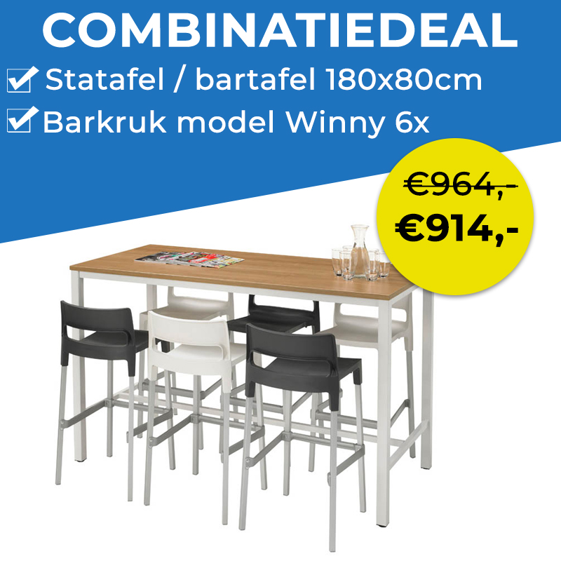 Actie: Statafel / Bartafel 180x80cm met barkruk model Winny 1 | staging.kantoor360.nl Actie: Statafel / Bartafel 180x80cm met barkruk model Winny