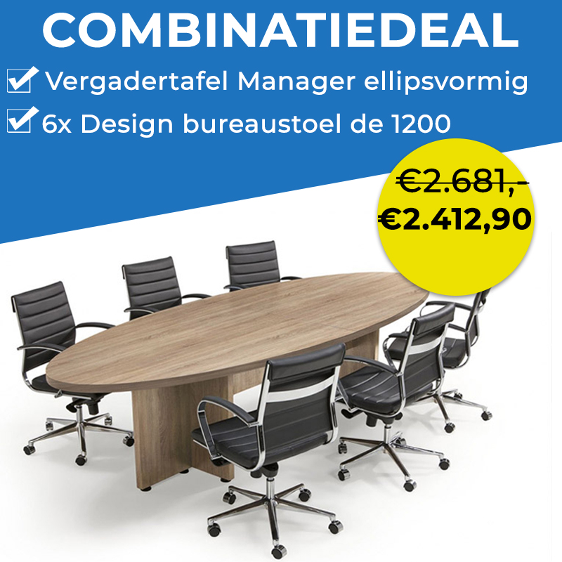Actie: Vergadertafel Manager Ellipsvormig met 6x Design bureaustoel 2 | staging.kantoor360.nl Actie: Vergadertafel Manager Ellipsvormig met 6x Design bureaustoel - Afbeelding 2